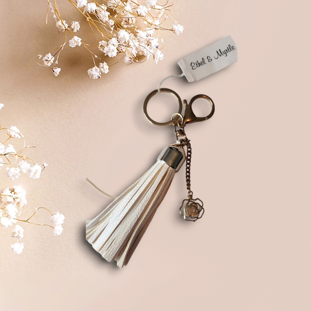 Tassel, Rose Rhinestone Clip On Keychain